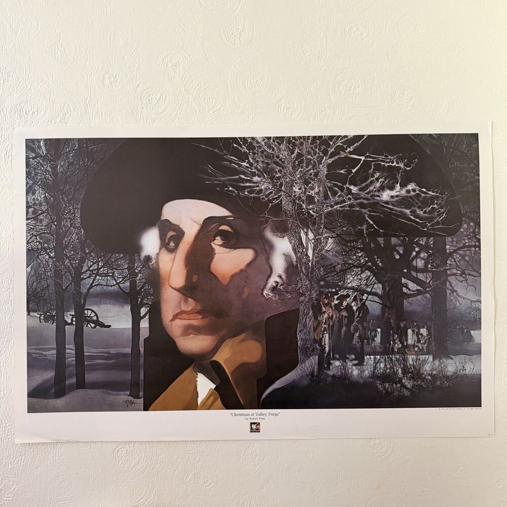 Robert Peak Christmas At Valley Forge Rare Lithograph Art Print 1975 25x38”